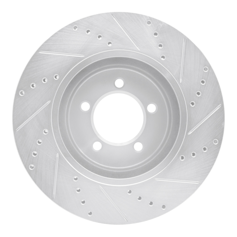Lincoln Aviator Brake Rotor (1) - Front Left - R1 Concepts - Drilled & Slotted - Silver - `03-`05